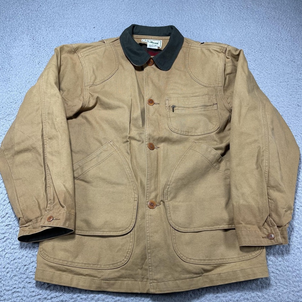 Vintage L.L. Bean Coat Mens Medium Brown Canvas Wool Lined Field Hunting 90s USA